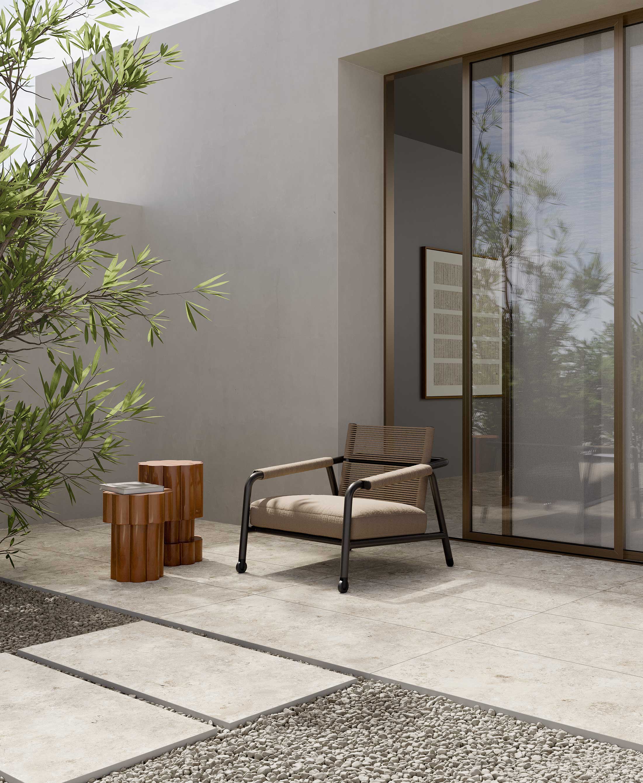 Biophilic outdoor interior with tile