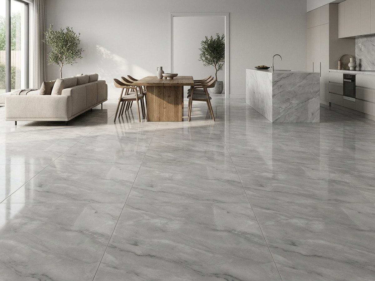 Amani Marble Light Grey in a room
