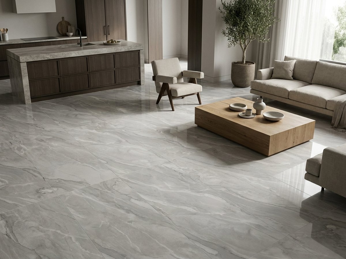 Amani Marble Light Grey in a room