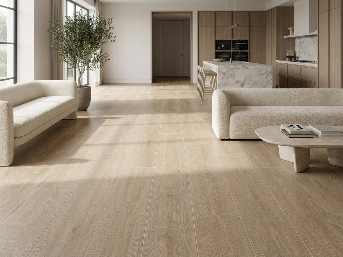 Line Wood Dark Beige in a room