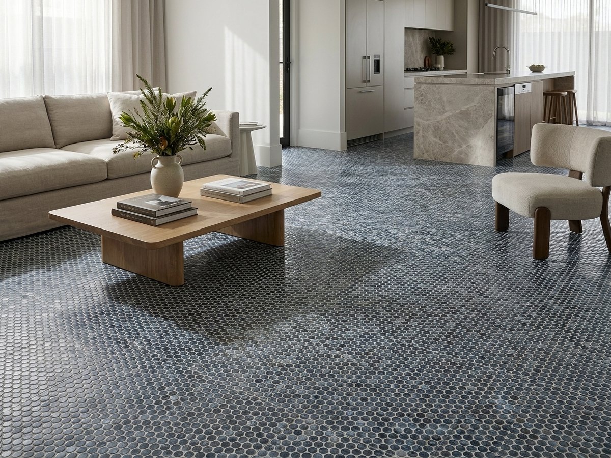 Penny Arrecife Iridis Grey in a room