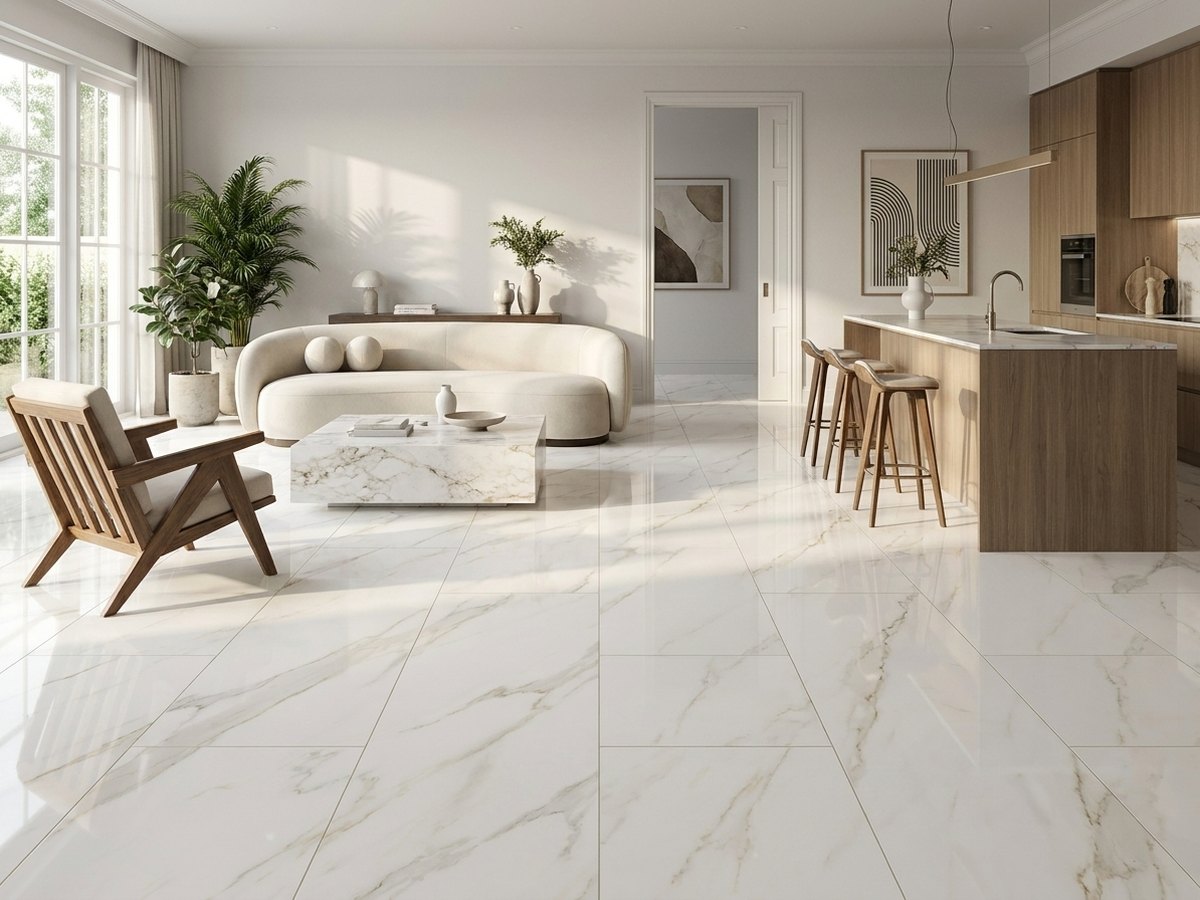 Statuario Continuo White D in a room