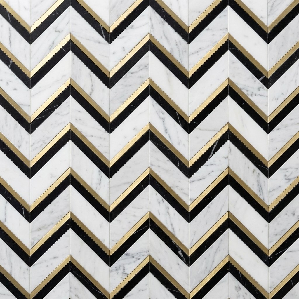 Chevron Carrara Nero Gold