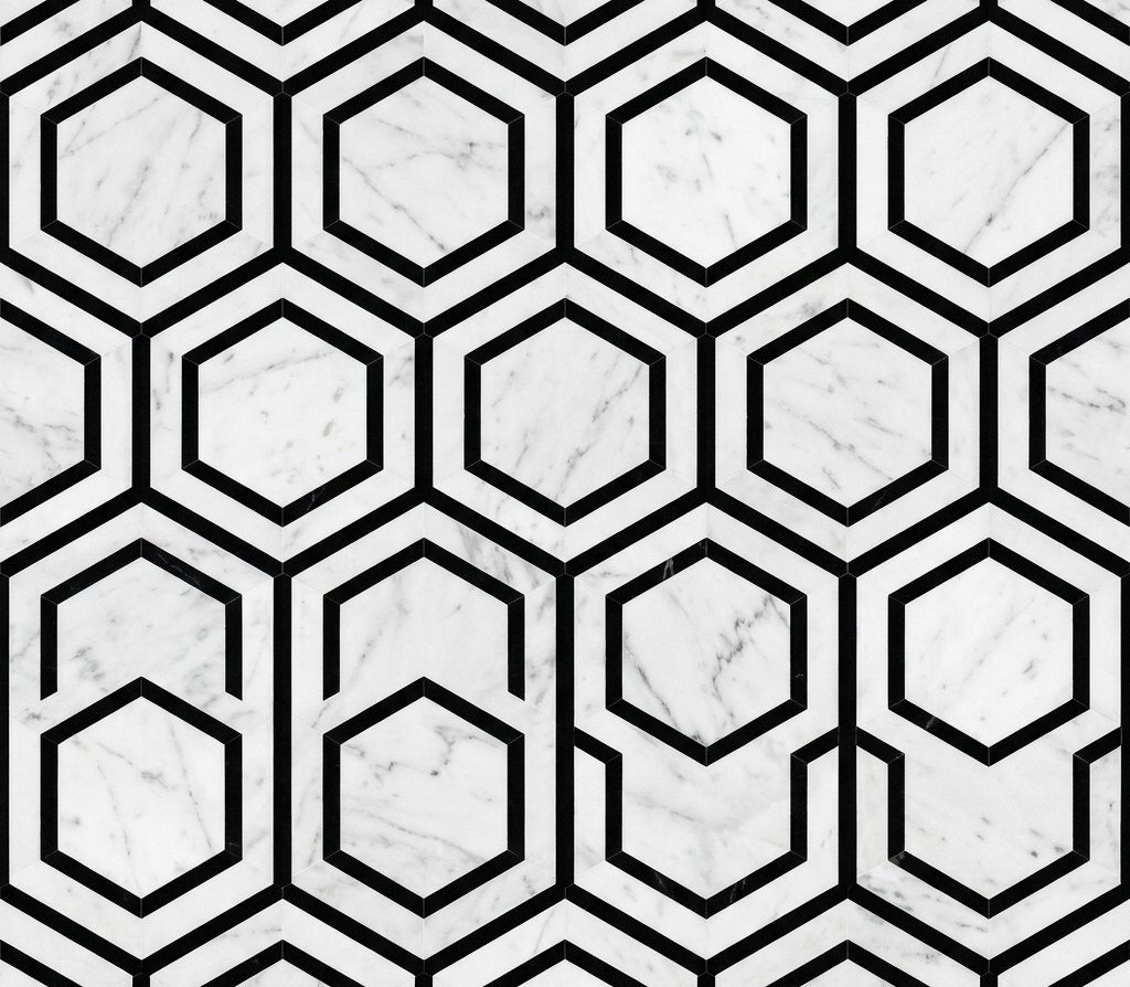 Hexagon Carrara Nero Border